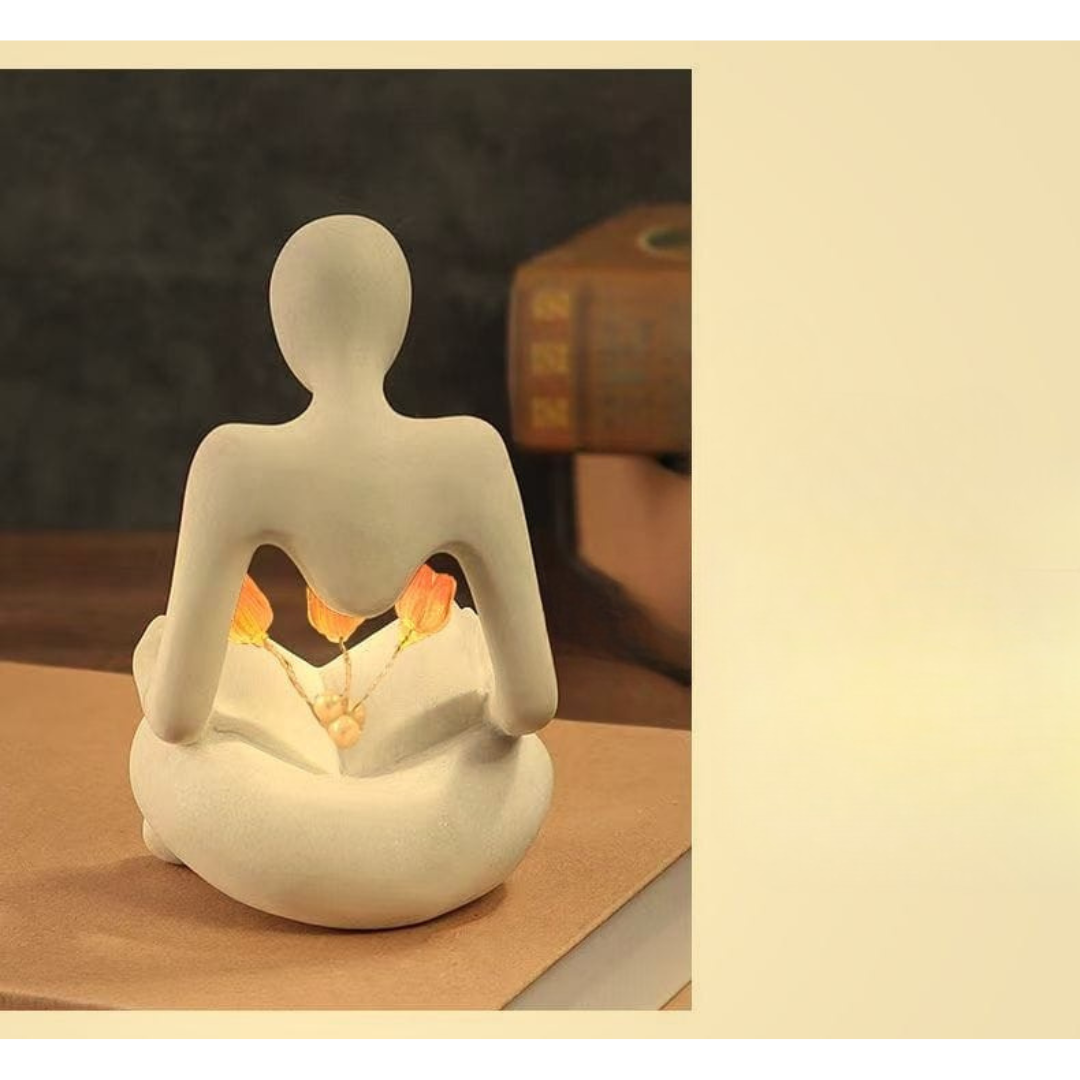 LitBloom Muse – Reading Figurine LED Decor with Flowers