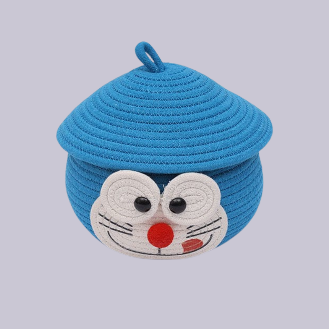 Doremon Dream Keeper – Blue & Purple Storage Basket with 3D Eyes and Cap