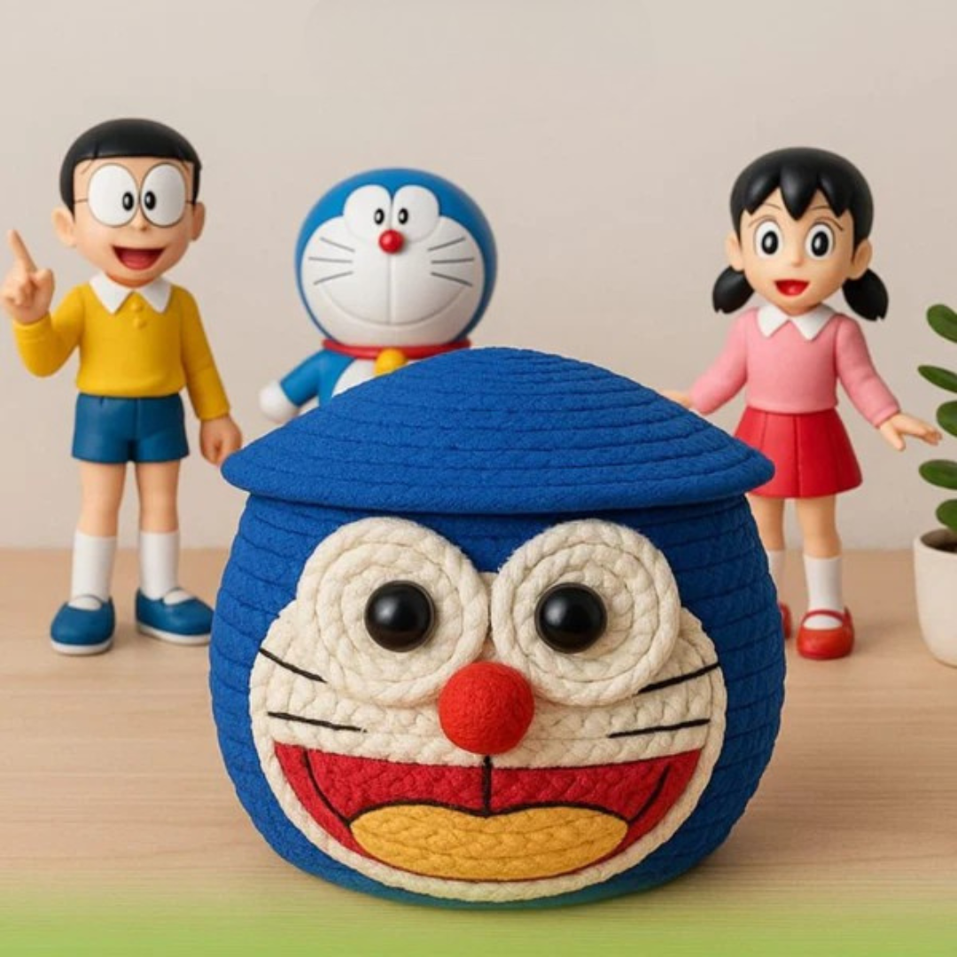 Doremon Dream Keeper – Blue & Purple Storage Basket with 3D Eyes and Cap