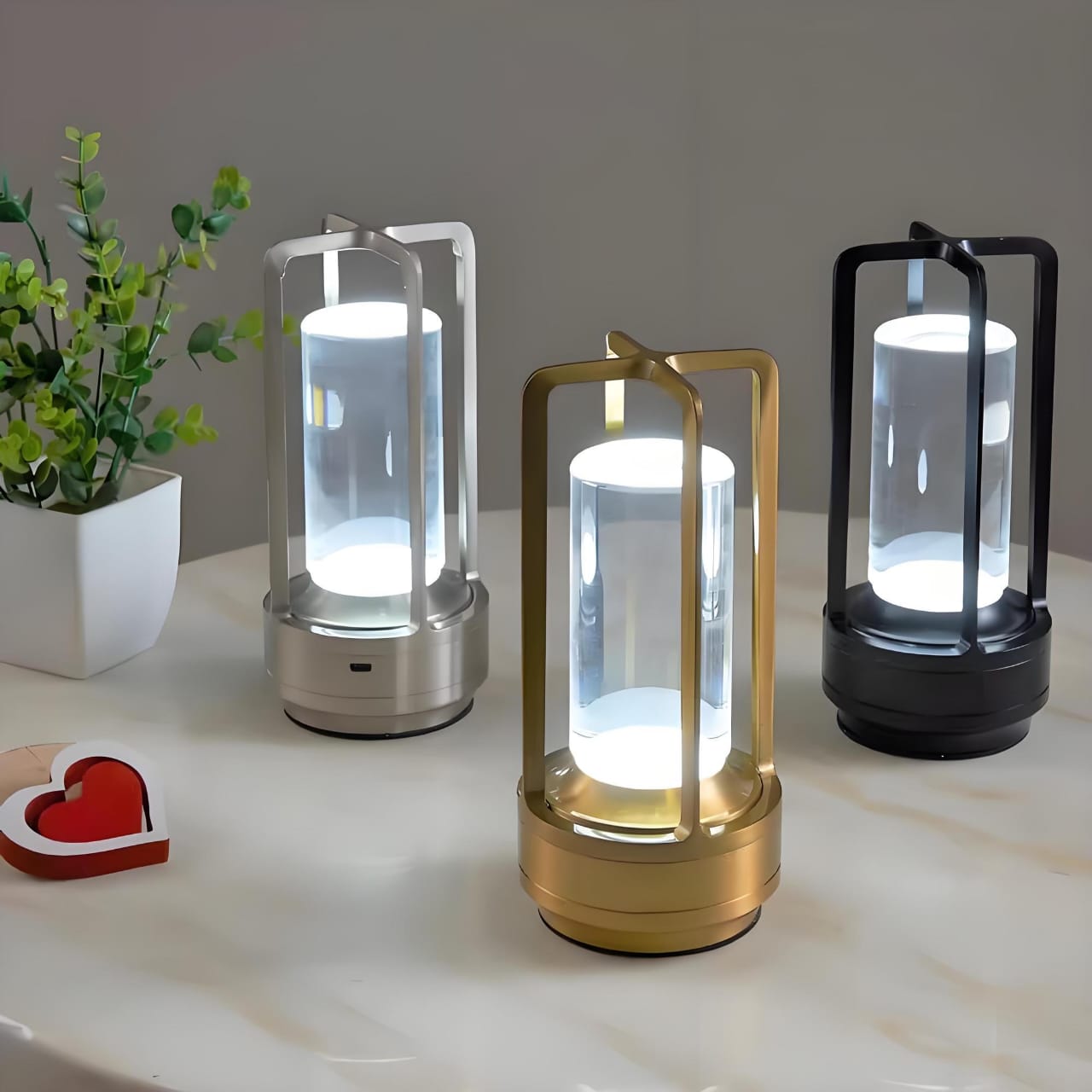 LumiGlow Portable LED Lamp – Rechargeable, Gold, Silver & Black