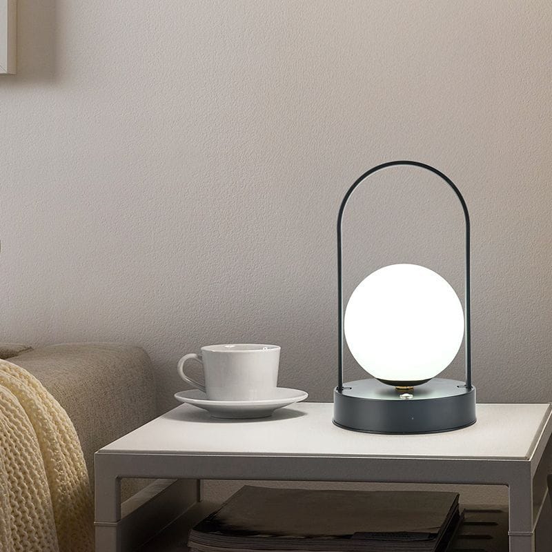 GlowSphere Chic – Modern Spherical LED Table Lamp in Black, White & Blue