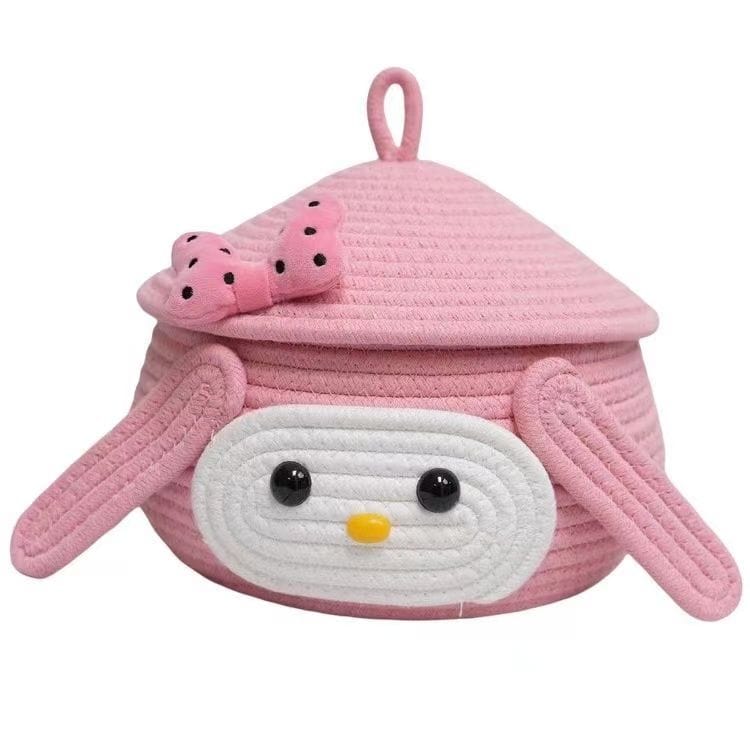 Princess Poppy Storage Basket – Pink Teddy Face with Bowknot Cap