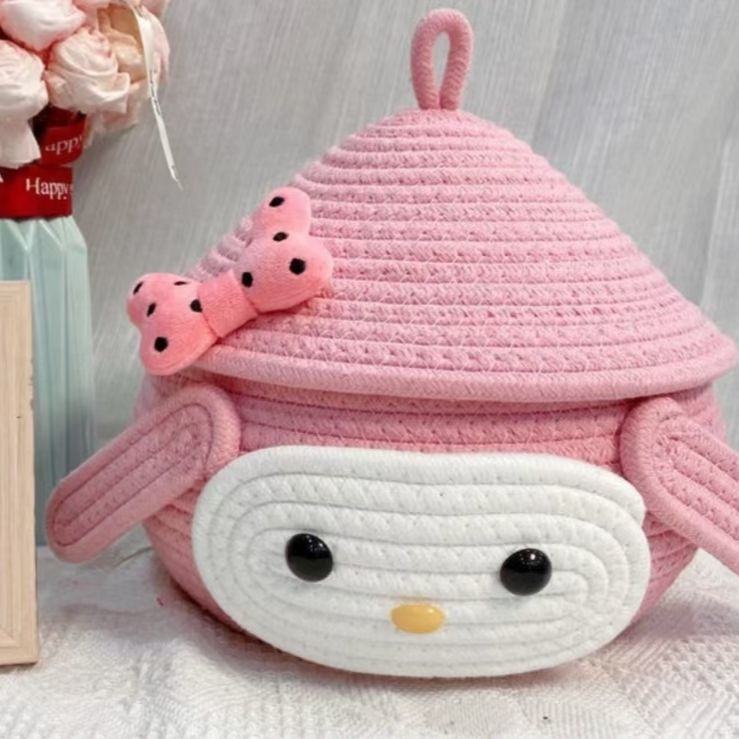 Princess Poppy Storage Basket – Pink Teddy Face with Bowknot Cap