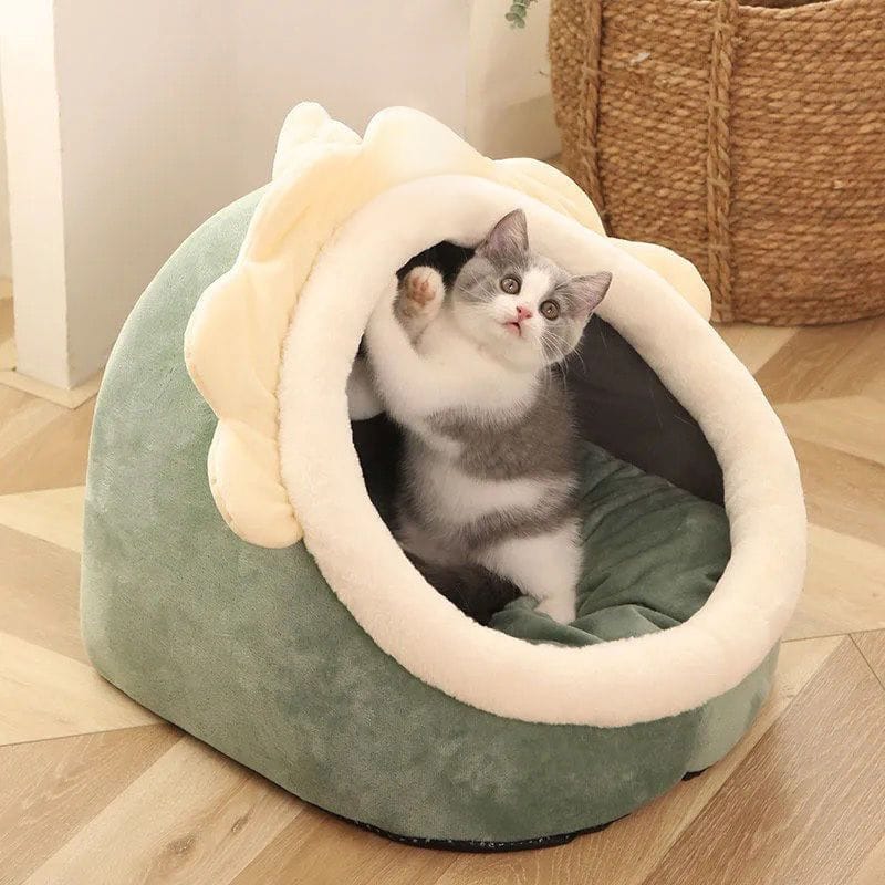 PurrFunk Haven – Plush Bear-Shaped Cat Bed with Toy