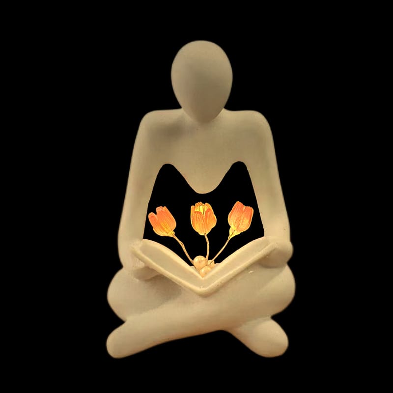 LitBloom Muse – Reading Figurine LED Decor with Flowers
