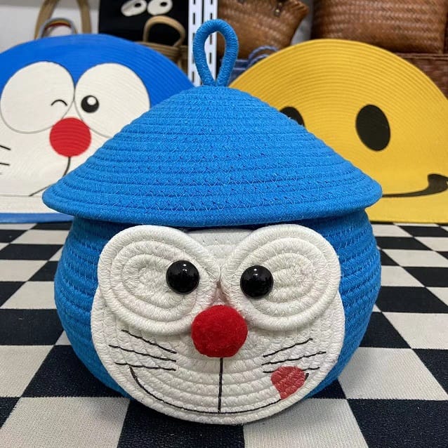 Doremon Dream Keeper – Blue & Purple Storage Basket with 3D Eyes and Cap