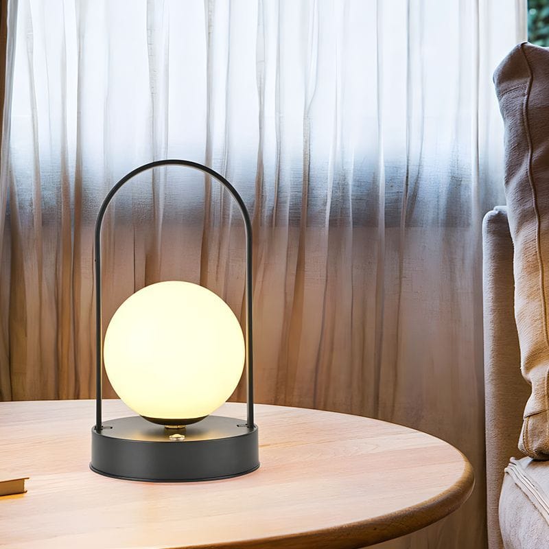 GlowSphere Chic – Modern Spherical LED Table Lamp in Black, White & Blue