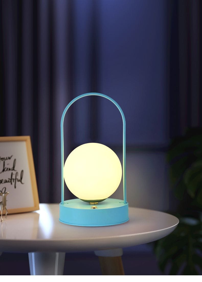 GlowSphere Chic – Modern Spherical LED Table Lamp in Black, White & Blue