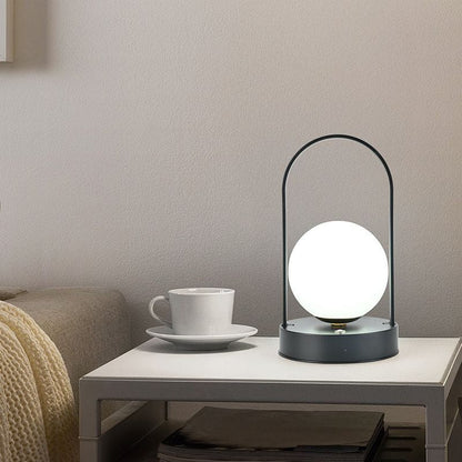 GlowSphere Chic – Modern Spherical LED Table Lamp in Black, White & Blue