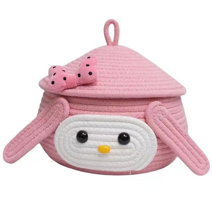 Princess Poppy Storage Basket – Pink Teddy Face with Bowknot Cap