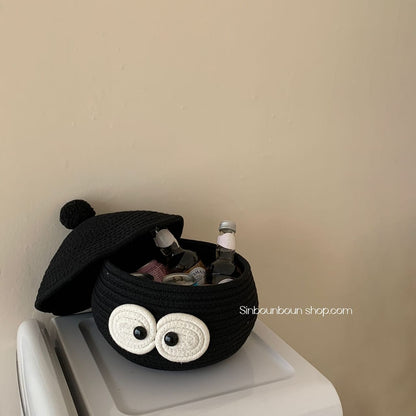 Batman Cartoon Storage Basket – Black Cotton Rope Organizer