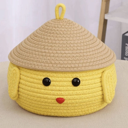 Cute Puppy-Inspired Storage Basket – Yellow with Ears, 3D Nose & Eyes, and Cap