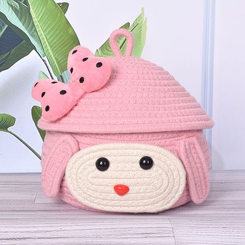 Princess Poppy Storage Basket – Pink Teddy Face with Bowknot Cap