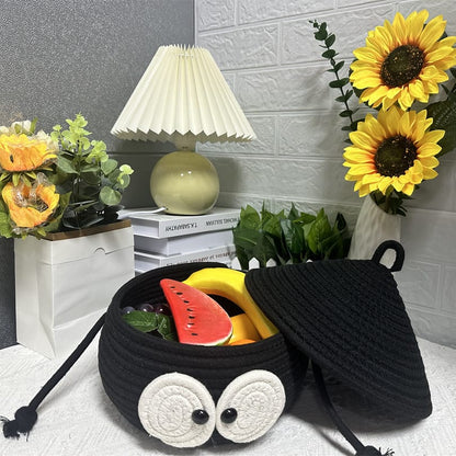 Batman Cartoon Storage Basket – Black Cotton Rope Organizer