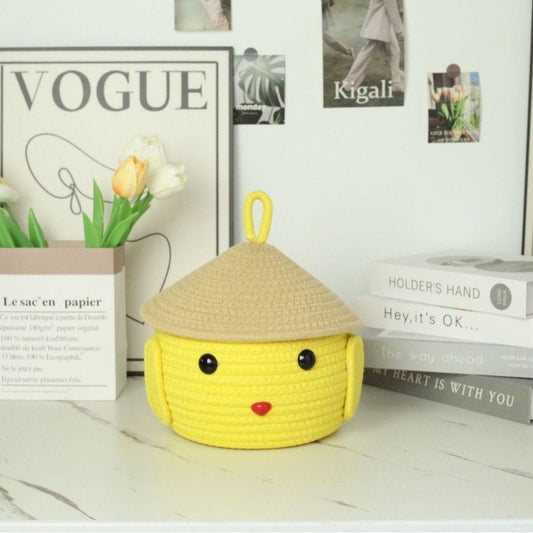 Cute Puppy-Inspired Storage Basket – Yellow with Ears, 3D Nose & Eyes, and Cap