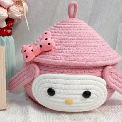 Princess Poppy Storage Basket – Pink Teddy Face with Bowknot Cap