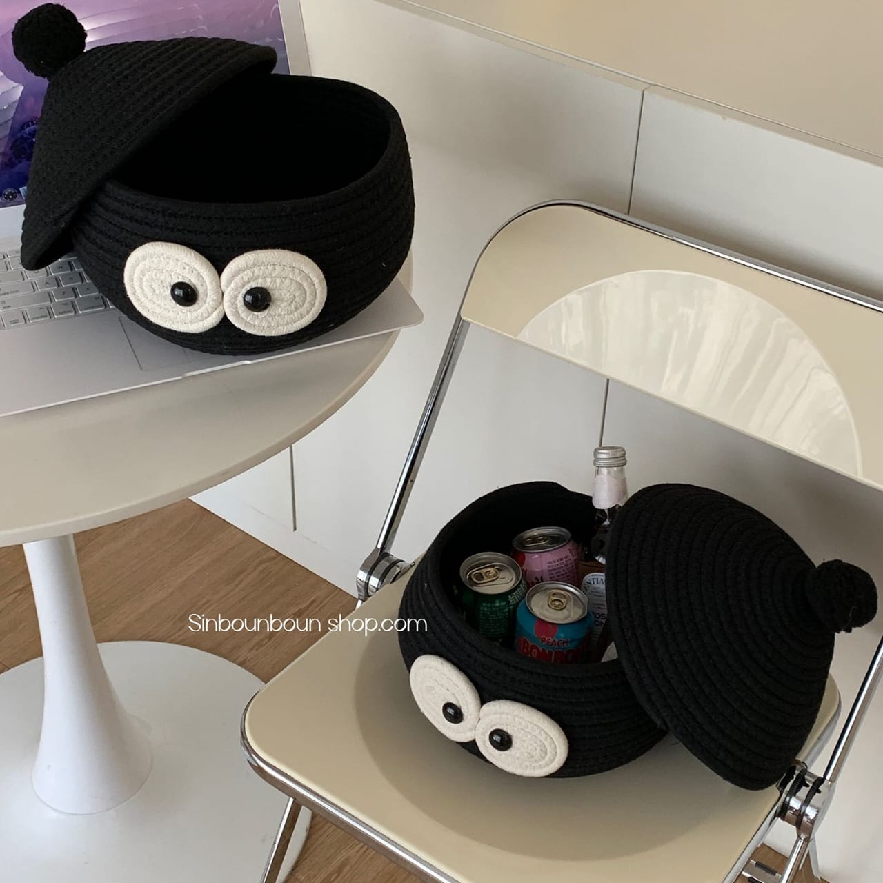 Batman Cartoon Storage Basket – Black Cotton Rope Organizer