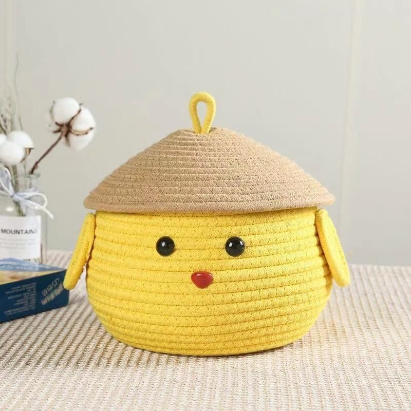 Cute Puppy-Inspired Storage Basket – Yellow with Ears, 3D Nose & Eyes, and Cap