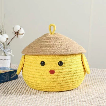Cute Puppy-Inspired Storage Basket – Yellow with Ears, 3D Nose & Eyes, and Cap