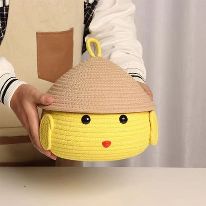 Cute Puppy-Inspired Storage Basket – Yellow with Ears, 3D Nose & Eyes, and Cap
