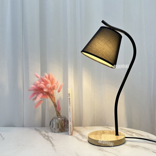 ArcGlow Twist – Adjustable Curved Desk Lamp with Wooden Base, Black or White