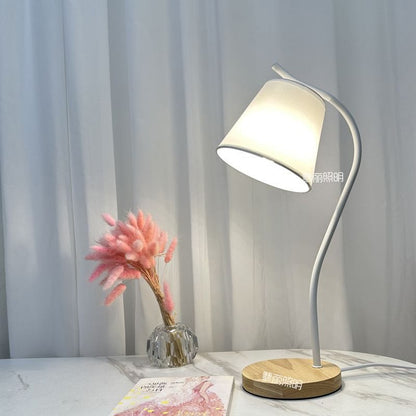ArcGlow Twist – Adjustable Curved Desk Lamp with Wooden Base, Black or White