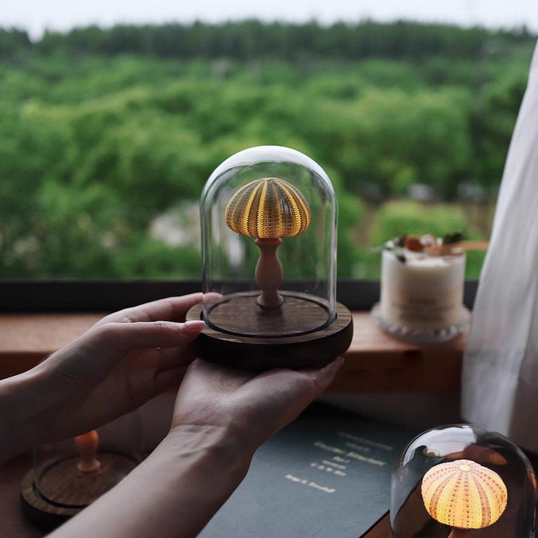 Lumora GlowDome – Golden Sea Urchin Glass Dome Decor
