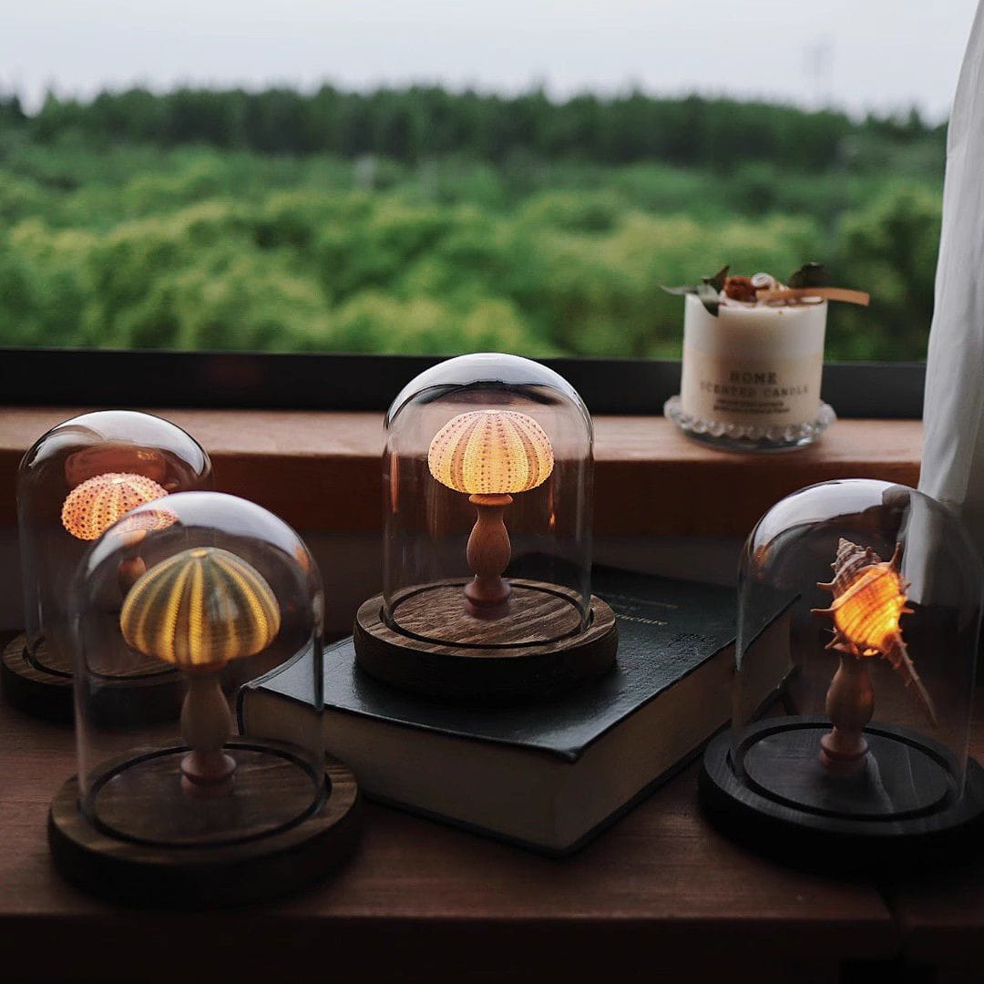 Lumora GlowDome – Golden Sea Urchin Glass Dome Decor