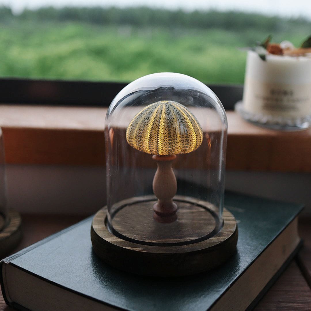 Lumora GlowDome – Golden Sea Urchin Glass Dome Decor