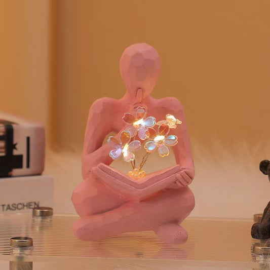 LitBloom Muse – Reading Figurine LED Decor with Flowers