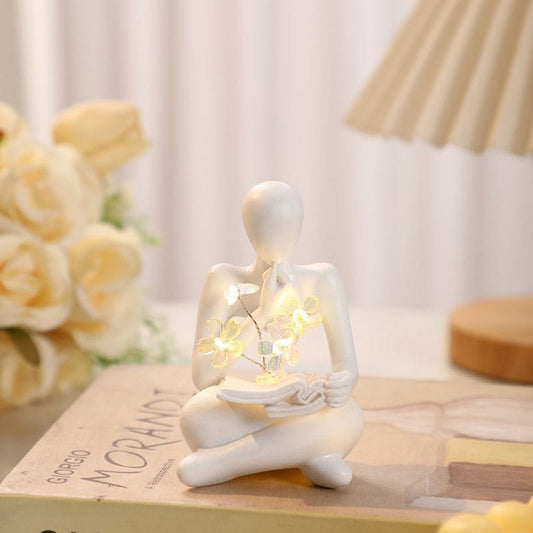 LitBloom Muse – Reading Figurine LED Decor with Flowers
