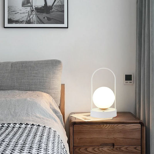 GlowSphere Chic – Modern Spherical LED Table Lamp in Black, White & Blue