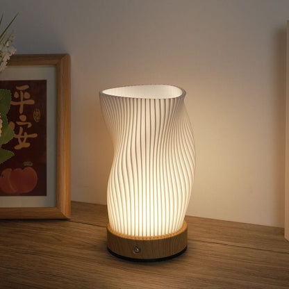 TwirlLume Vibe – Swirled Shade Table Lamp with Wooden Base, Multiple Designs