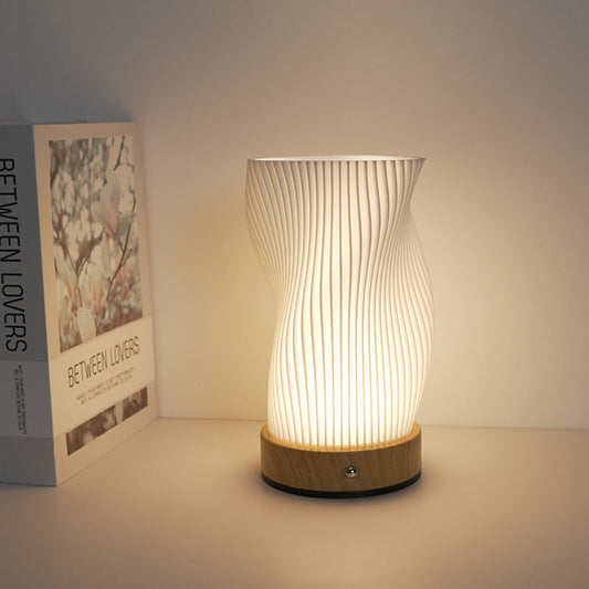 TwirlLume Vibe – Swirled Shade Table Lamp with Wooden Base, Multiple Designs