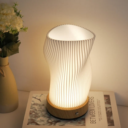 TwirlLume Vibe – Swirled Shade Table Lamp with Wooden Base, Multiple Designs