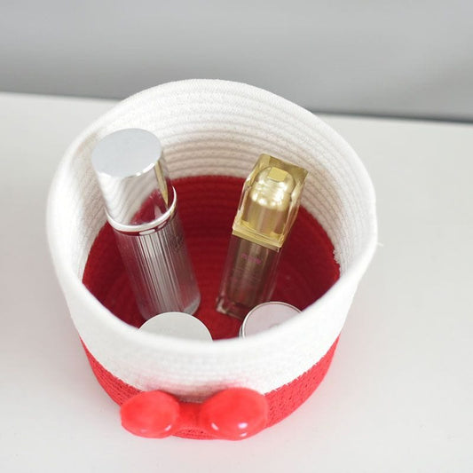 Red & White Rope Storage Basket – Decorative Bowknot Organizer