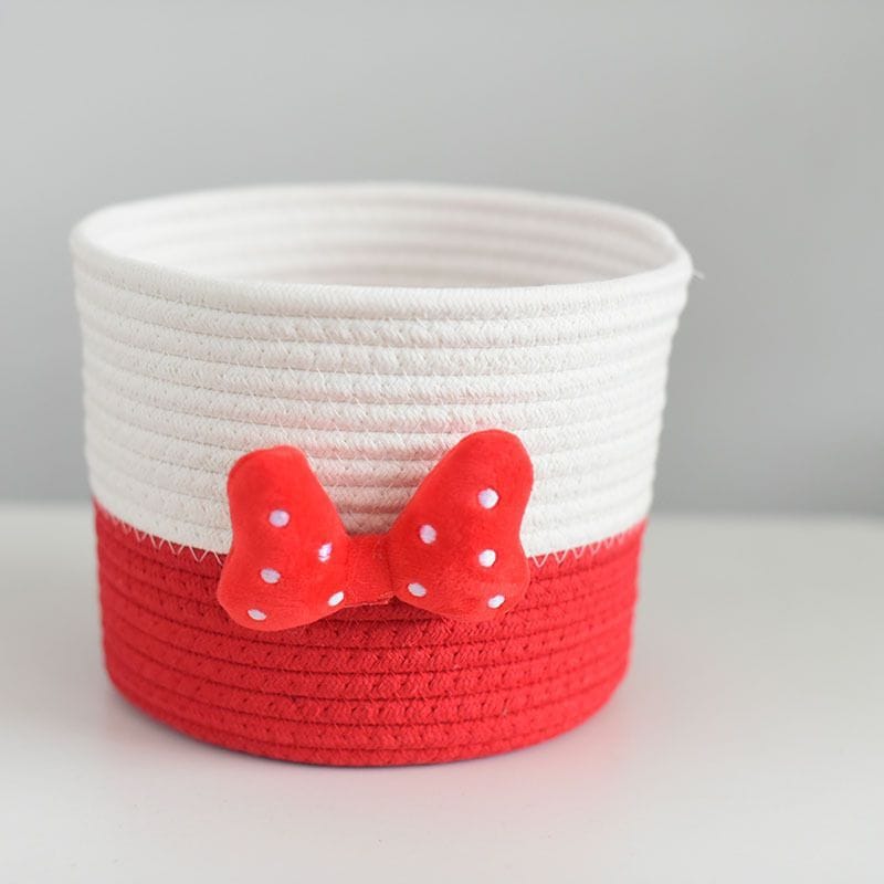 Red & White Rope Storage Basket – Decorative Bowknot Organizer