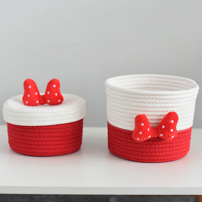 Red & White Rope Storage Basket – Decorative Bowknot Organizer