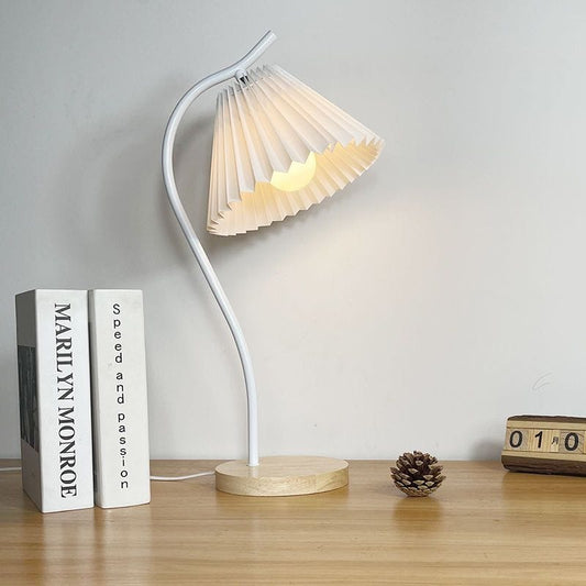 NovaFold Luxe – Pleated Shade Desk Lamp with Wooden Base, Black or White