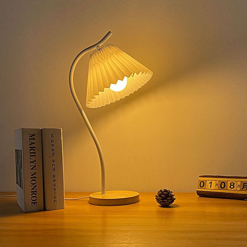 NovaFold Luxe – Pleated Shade Desk Lamp with Wooden Base, Black or White