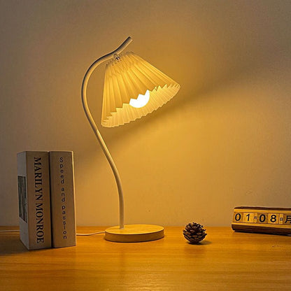 NovaFold Luxe – Pleated Shade Desk Lamp with Wooden Base, Black or White