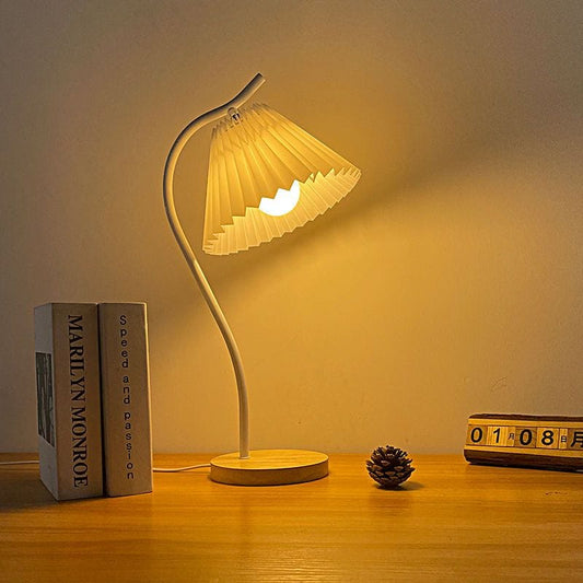 NovaFold Luxe – Pleated Shade Desk Lamp with Wooden Base, Black or White